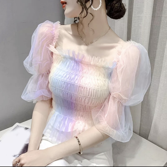 NWT WINTER RAINBOW STREET FASHION ROMANTIC DATE NIGHT MESH TOP SIZE: SMALL-LARGE - Picture 5 of 11